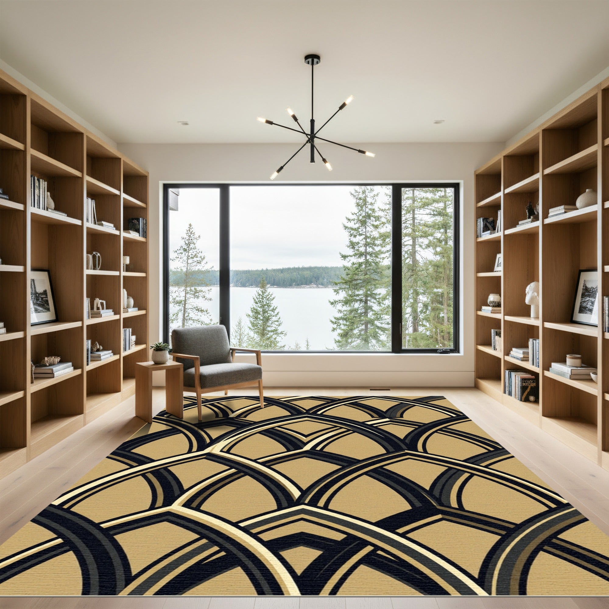 Gold and Black Art Deco Arch Rug