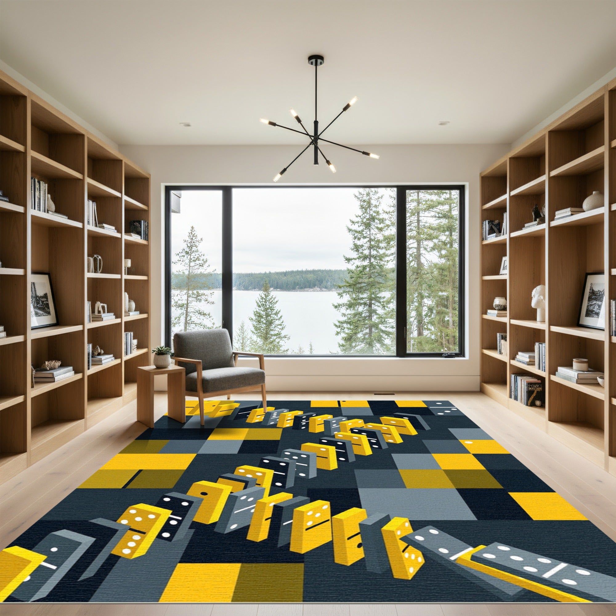 Modern Yellow and Charcoal Domino Geometric Rug