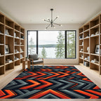 Vibrant Orange Charcoal Geometric Arrow Rug