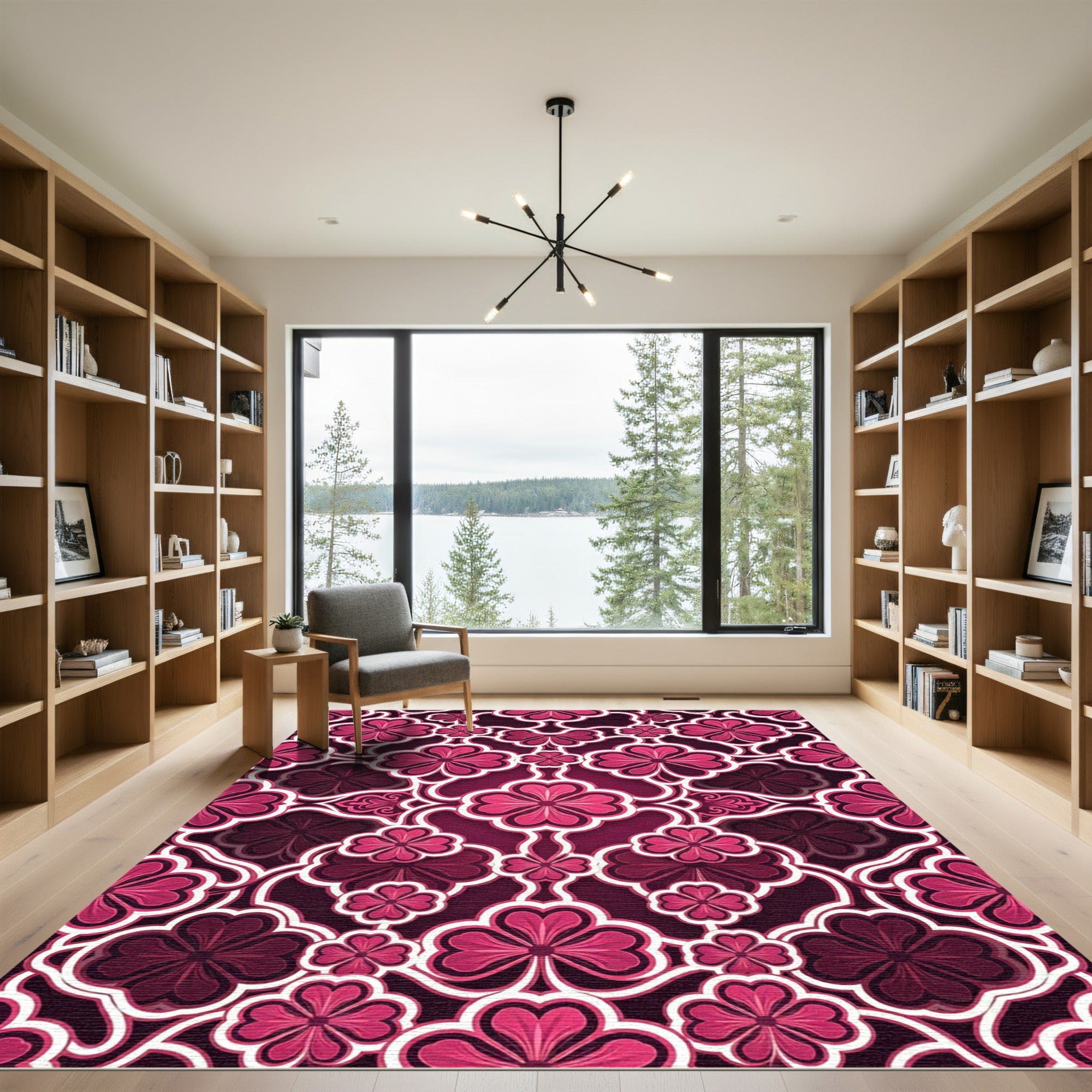 Magenta Floral Clover Geometric Trellis Rug