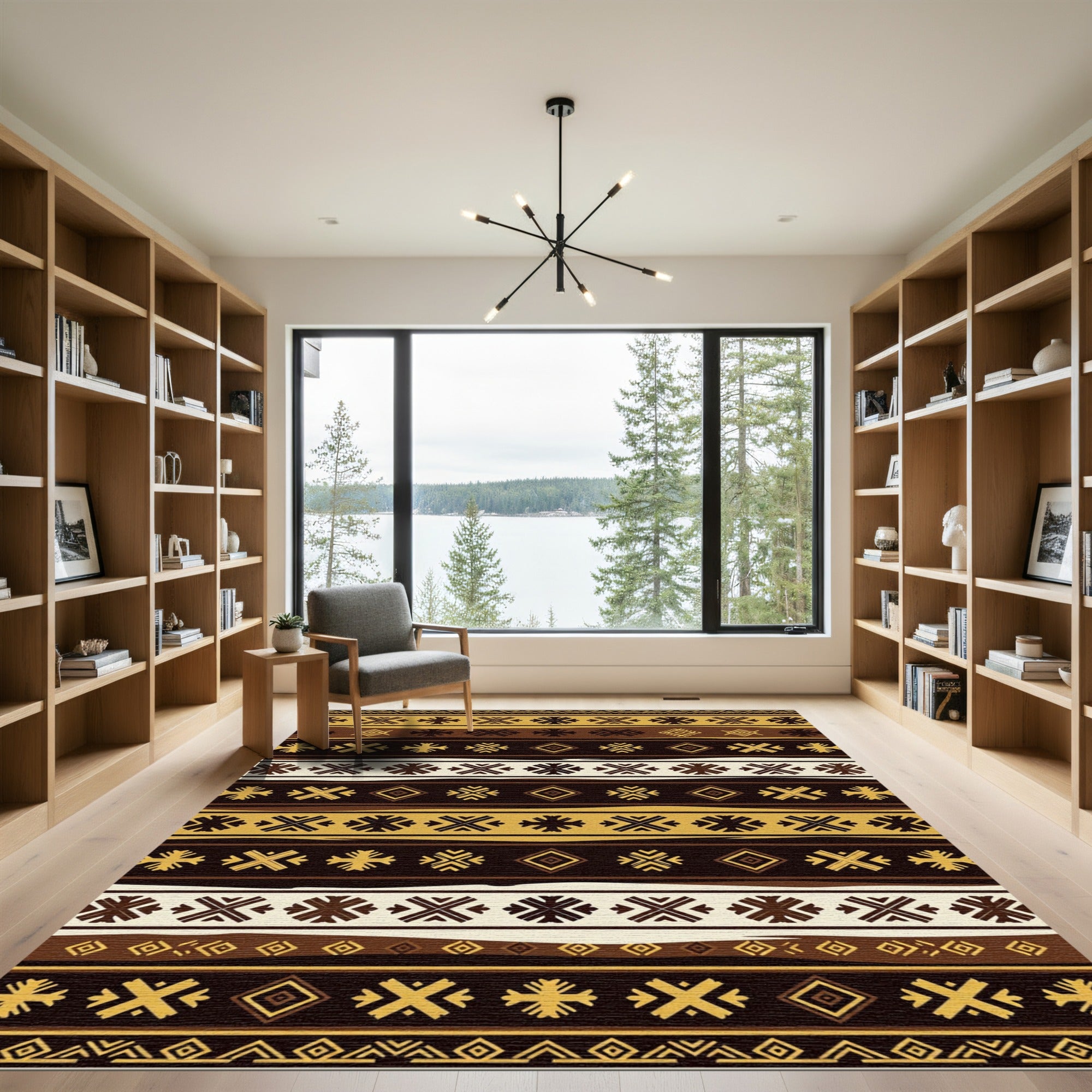 Earthy Tone Geometric Tribal Stripes Rug