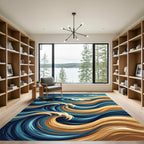 Abstract Gold and Navy Ocean Wave Rug