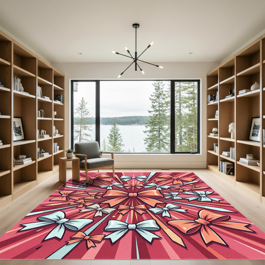 Vibrant Coral and Teal Radiant Bows Rug