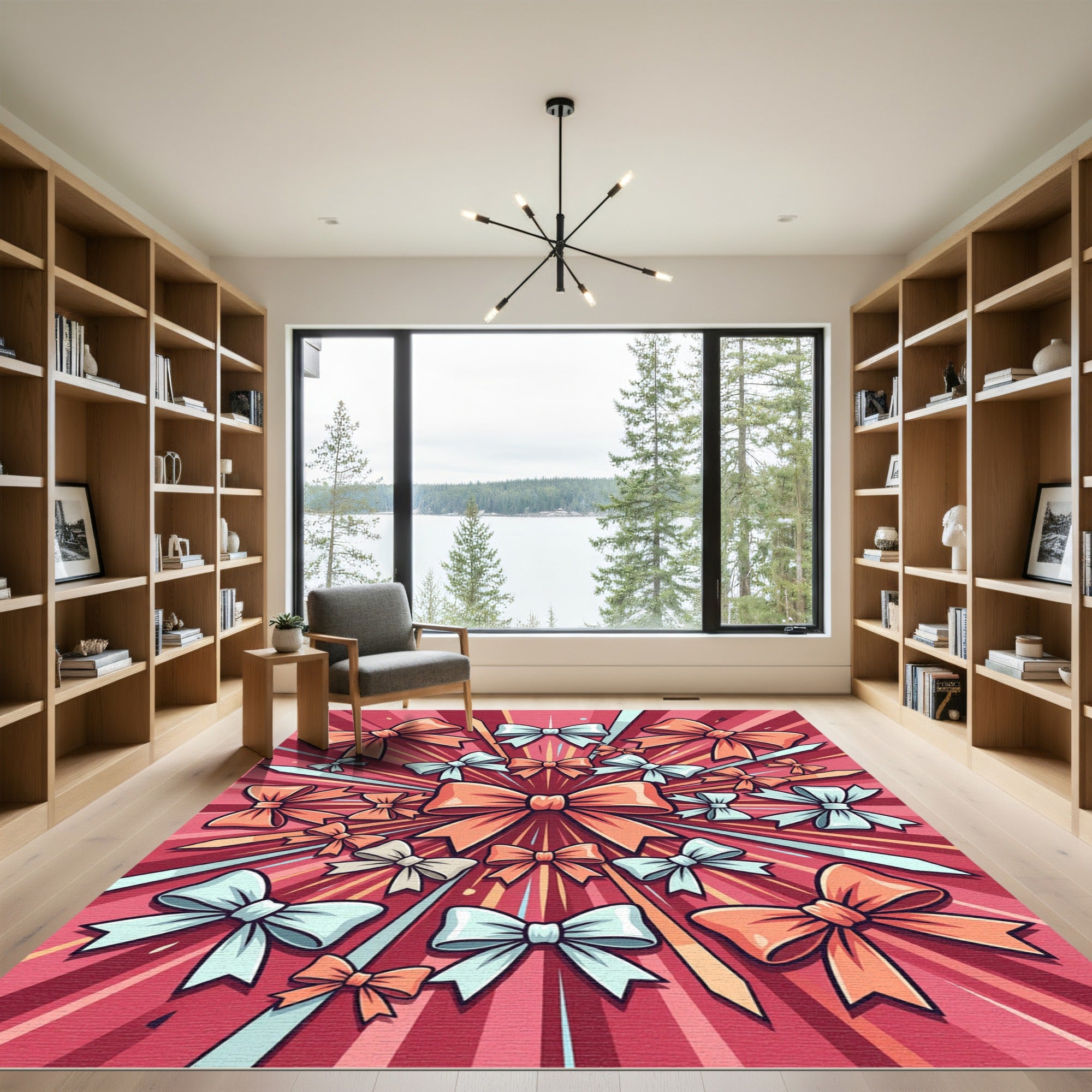 Vibrant Coral and Teal Radiant Bows Rug