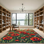 Vibrant Red Poppy Field Meadow Rug