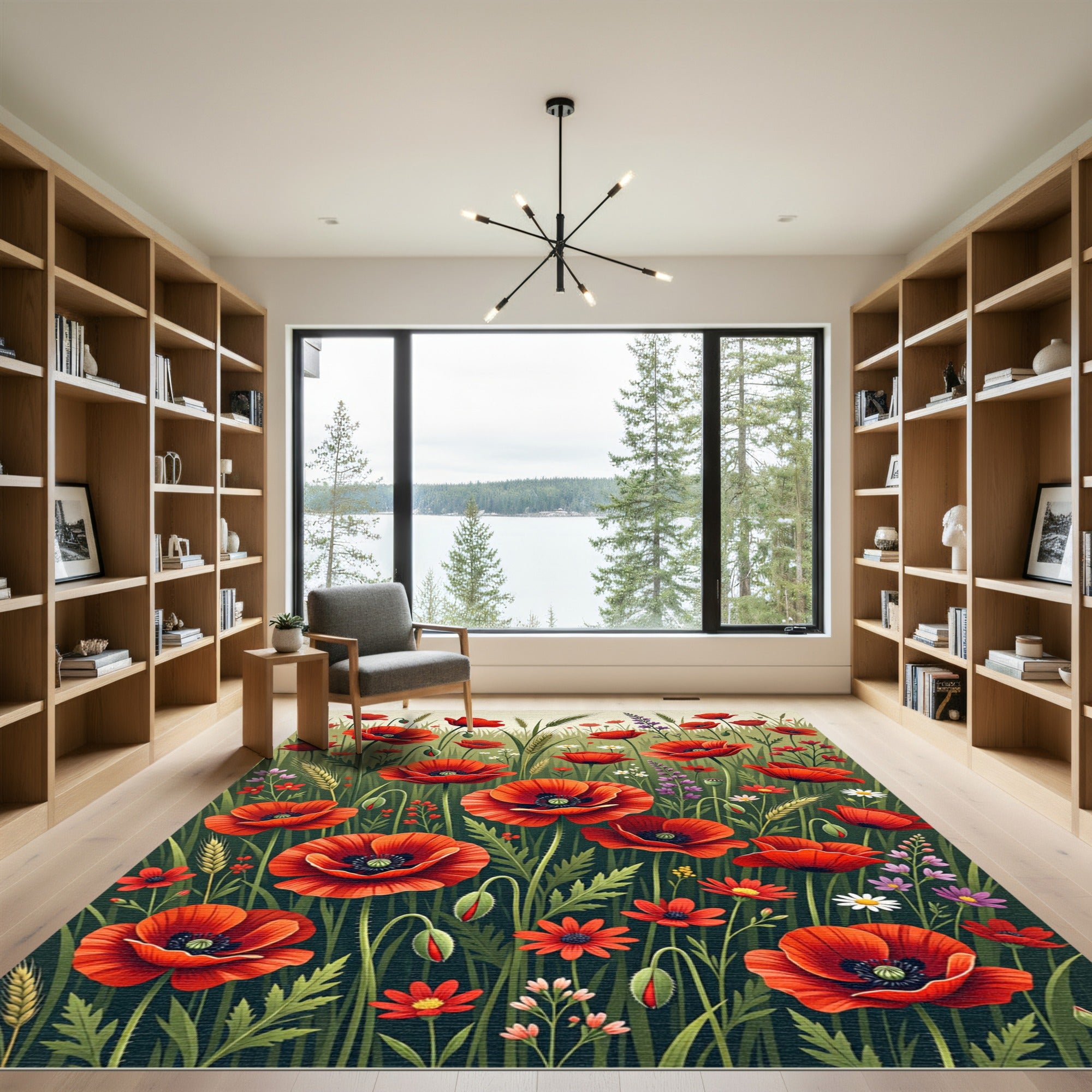 Vibrant Red Poppy Field Meadow Rug
