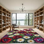 Red Purple Daisy Poppy Garden Rug
