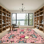 Whimsical Pink Party Mouse Celebration Rug