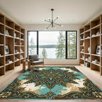 Vintage Teal Green Ornate Sunburst Rug