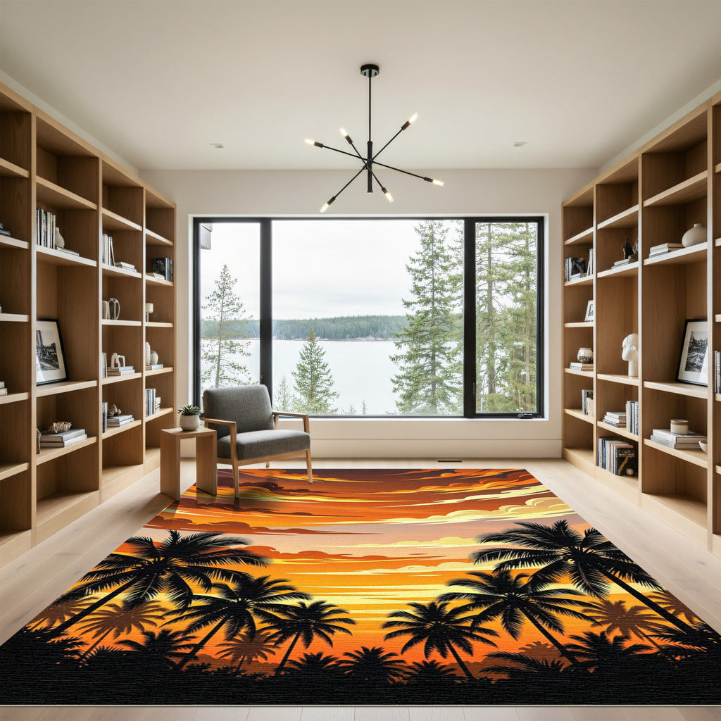 Vibrant Tropical Sunset Palm Horizon Rug