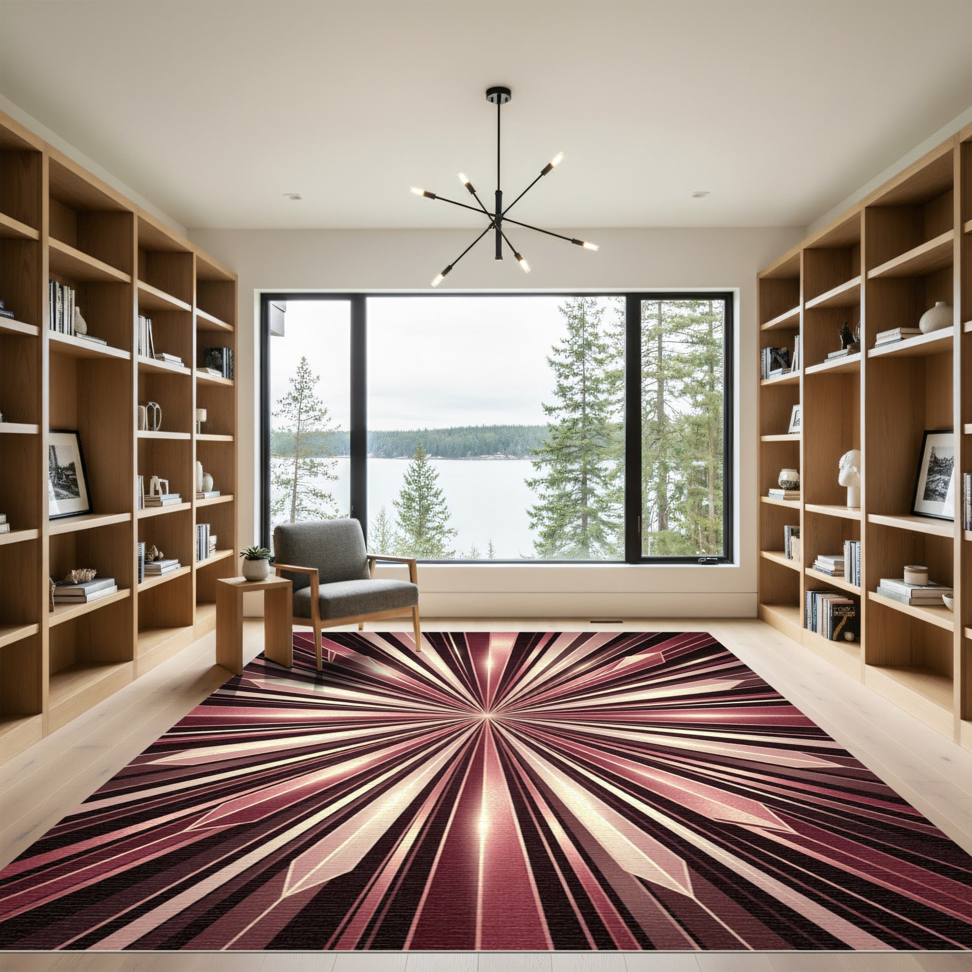 Rose Gold Geometric Burst Rug