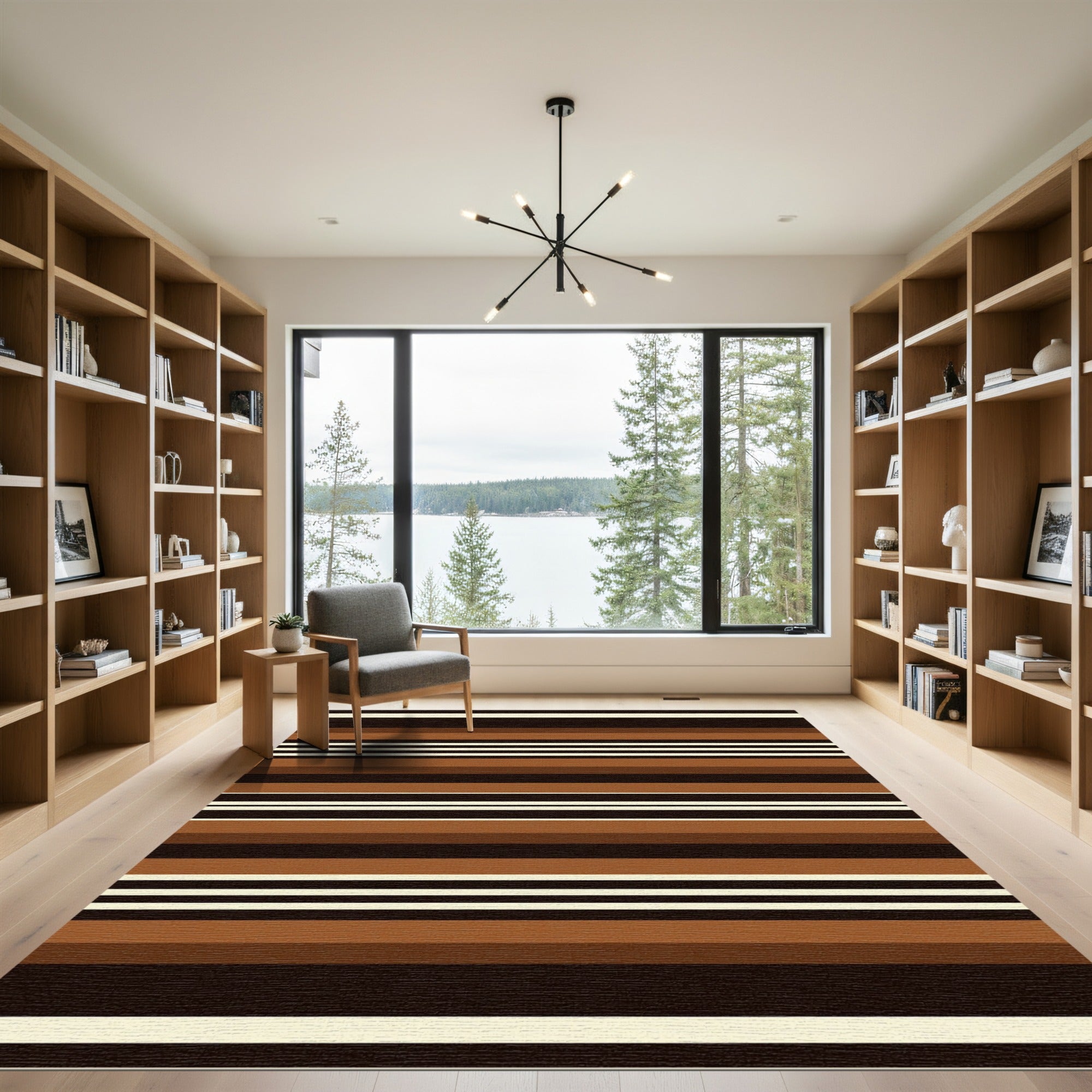 Sophisticated Chocolate Earth Linear Striped Rug