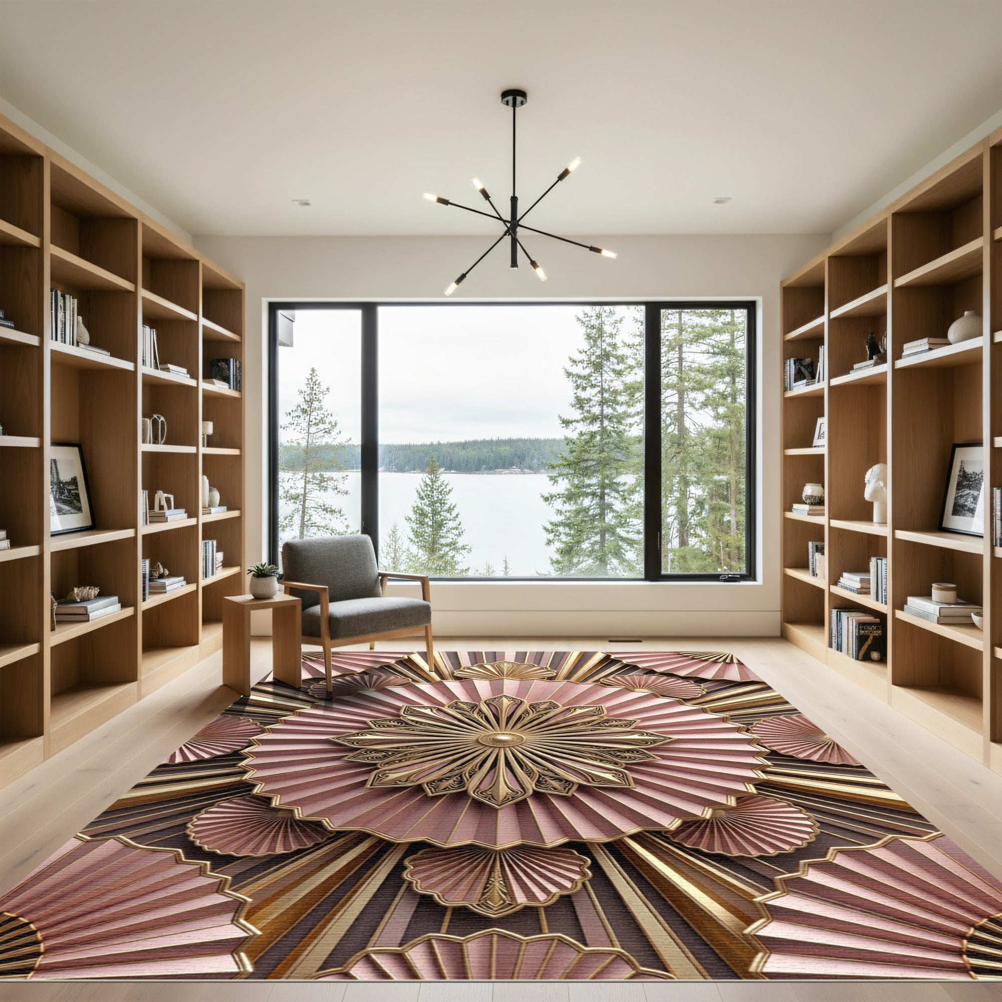 Rose Gold Fan Medallion Art Deco Rug