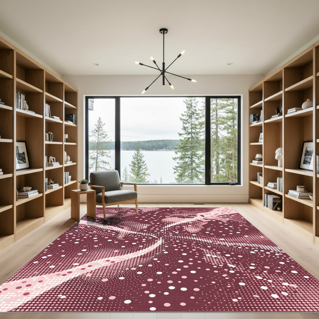Crimson World Map Halftone Abstract Rug
