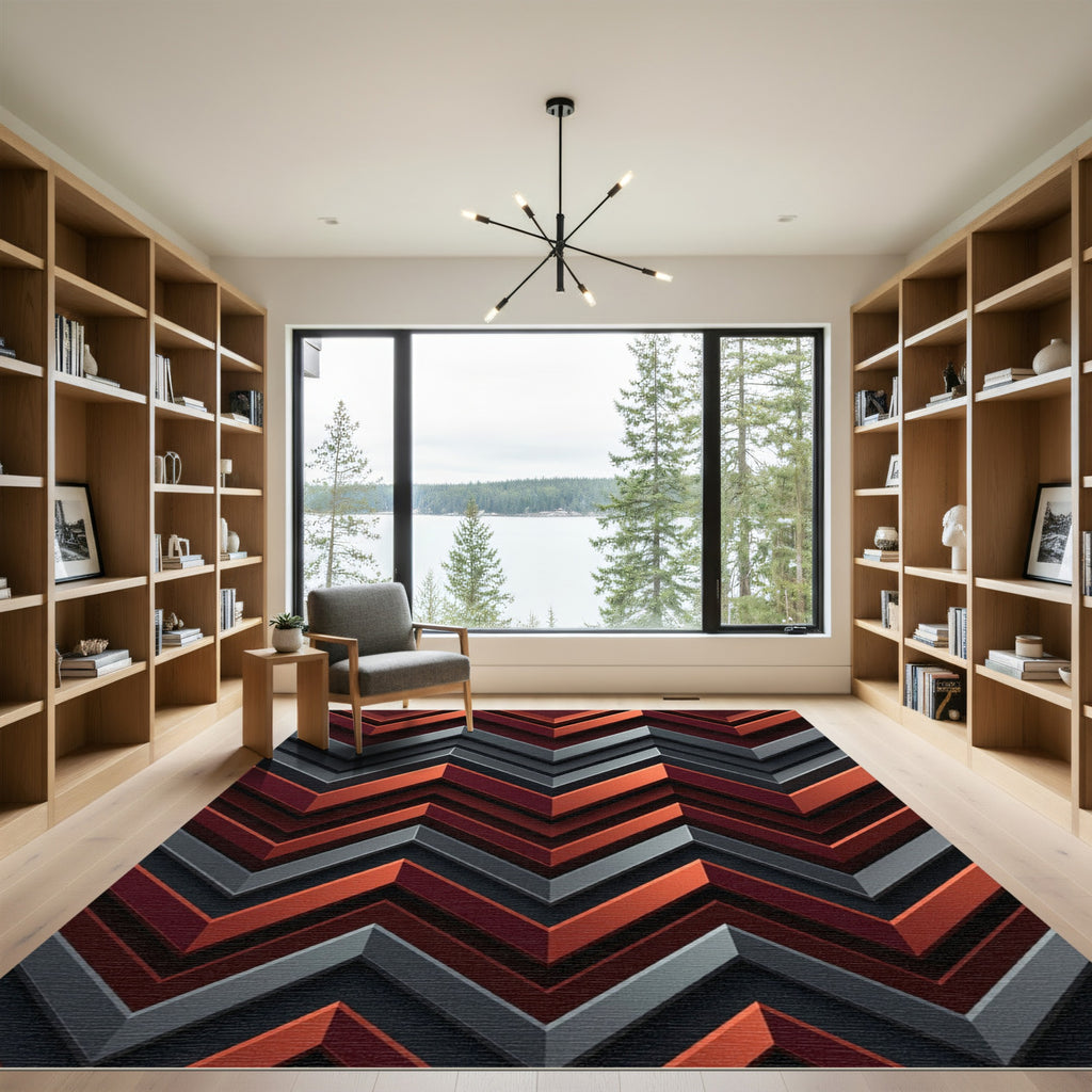 Bold Crimson Gray Chevron Rug
