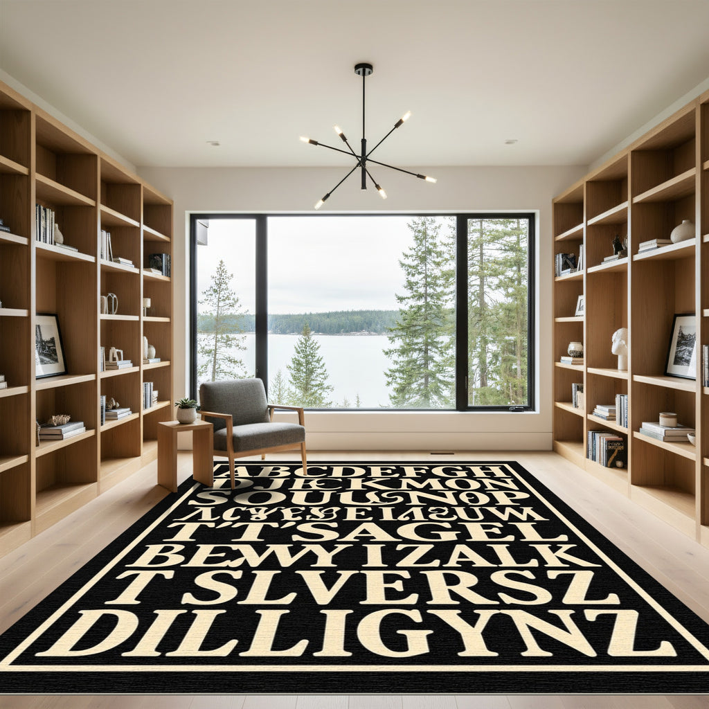 Vintage Black Letter Calligraphy Rug