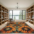 Geometric Sunburst Orange and Teal Rug