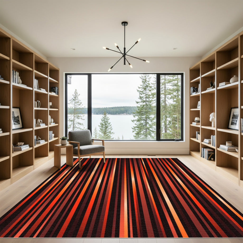 Warm Red Vertical Stripe Texture Rug
