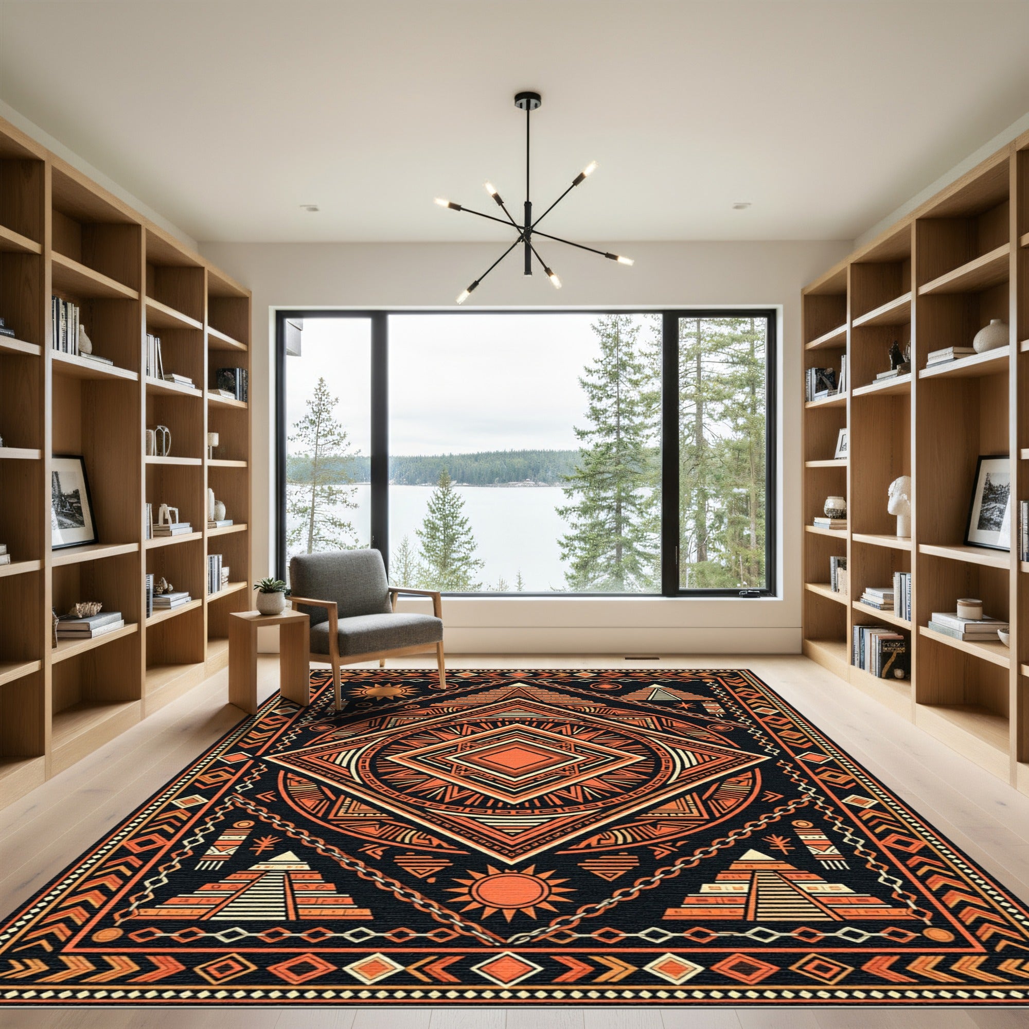 Geometric Aztec Sun Diamond Earth Rug