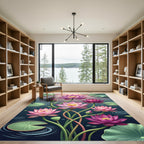 Pink Lotus Flower Botanical Pond Rug
