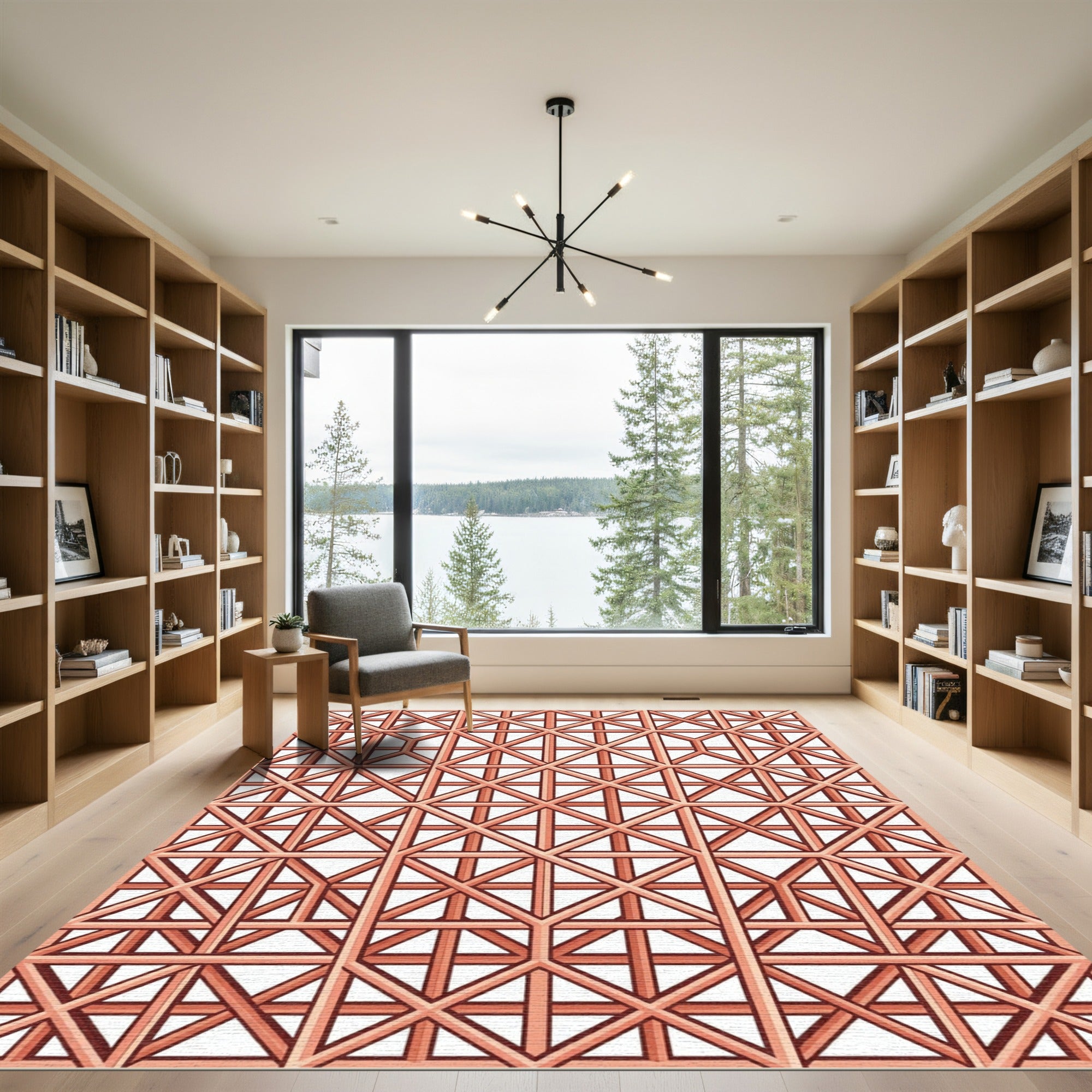 Copper Geometric Lattice Linear Grid Rug