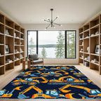 Playful Yellow Construction Excavator Illustration Rug