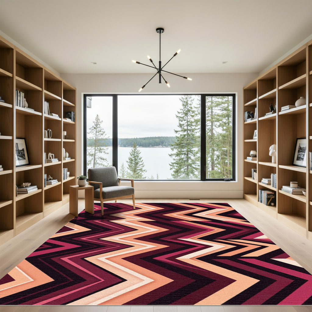 Crimson Peach Chevron Stripes Rug