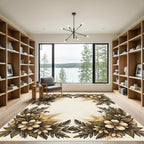 Golden Cream Floral Leaf Arrangement Rug