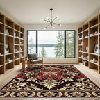Ornate Burgundy Cream Damask Medallion Rug
