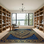 Gold and Navy Greek Key Medallion Rug