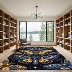 Celestial Gold and Navy Starry Moth Rug