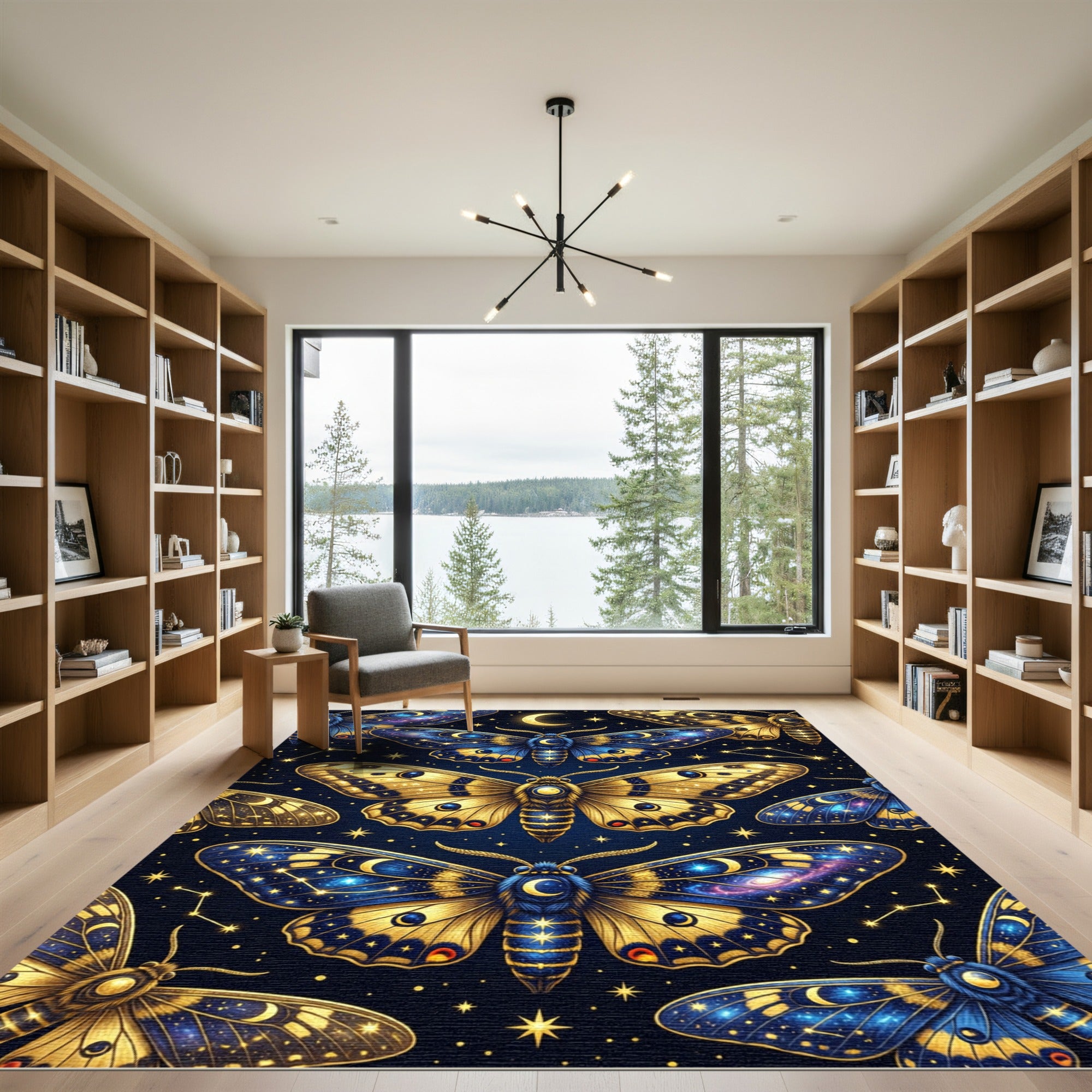 Celestial Gold and Navy Starry Moth Rug