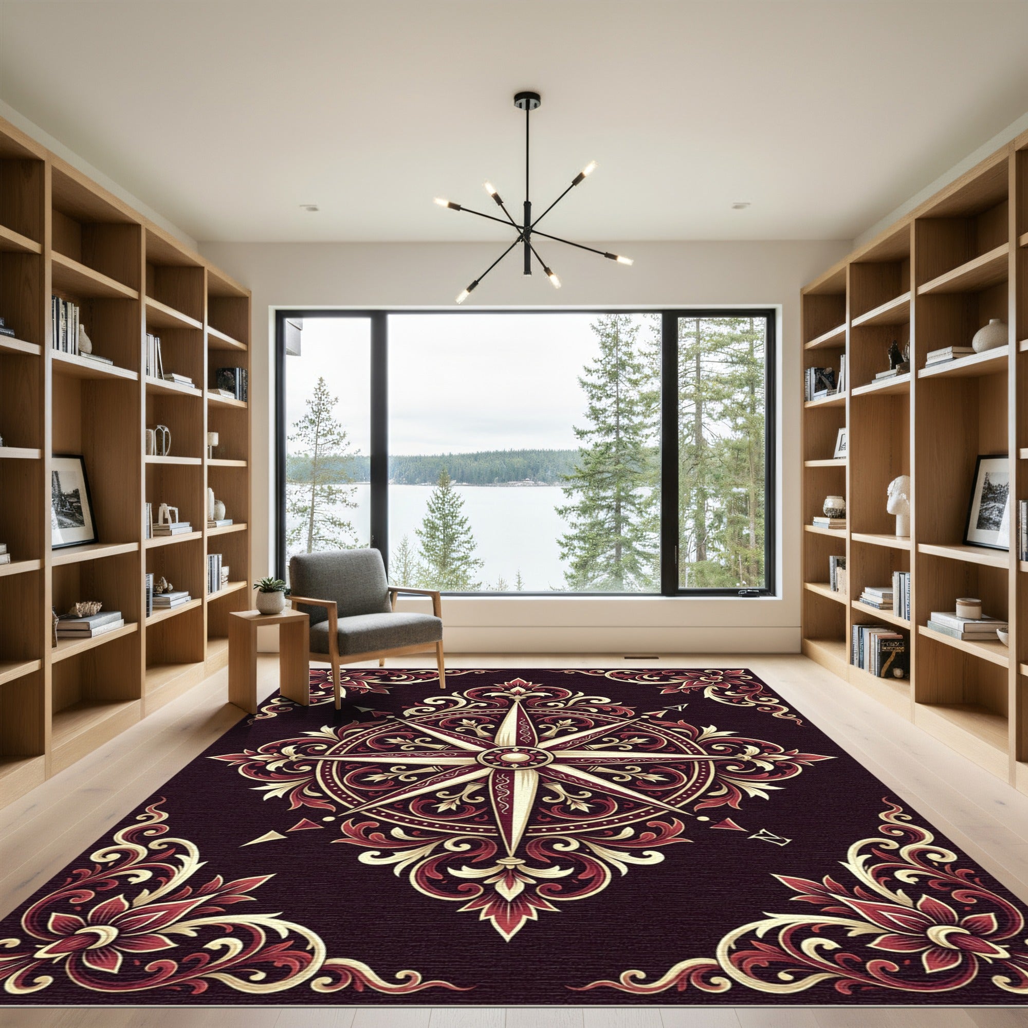 Crimson Gold Ornate Compass Rose Medallion Rug