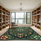 Ornate Emerald Floral Circular Medallion Rug