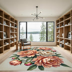 Elegant Peach and Cream Peony Bouquet Rug