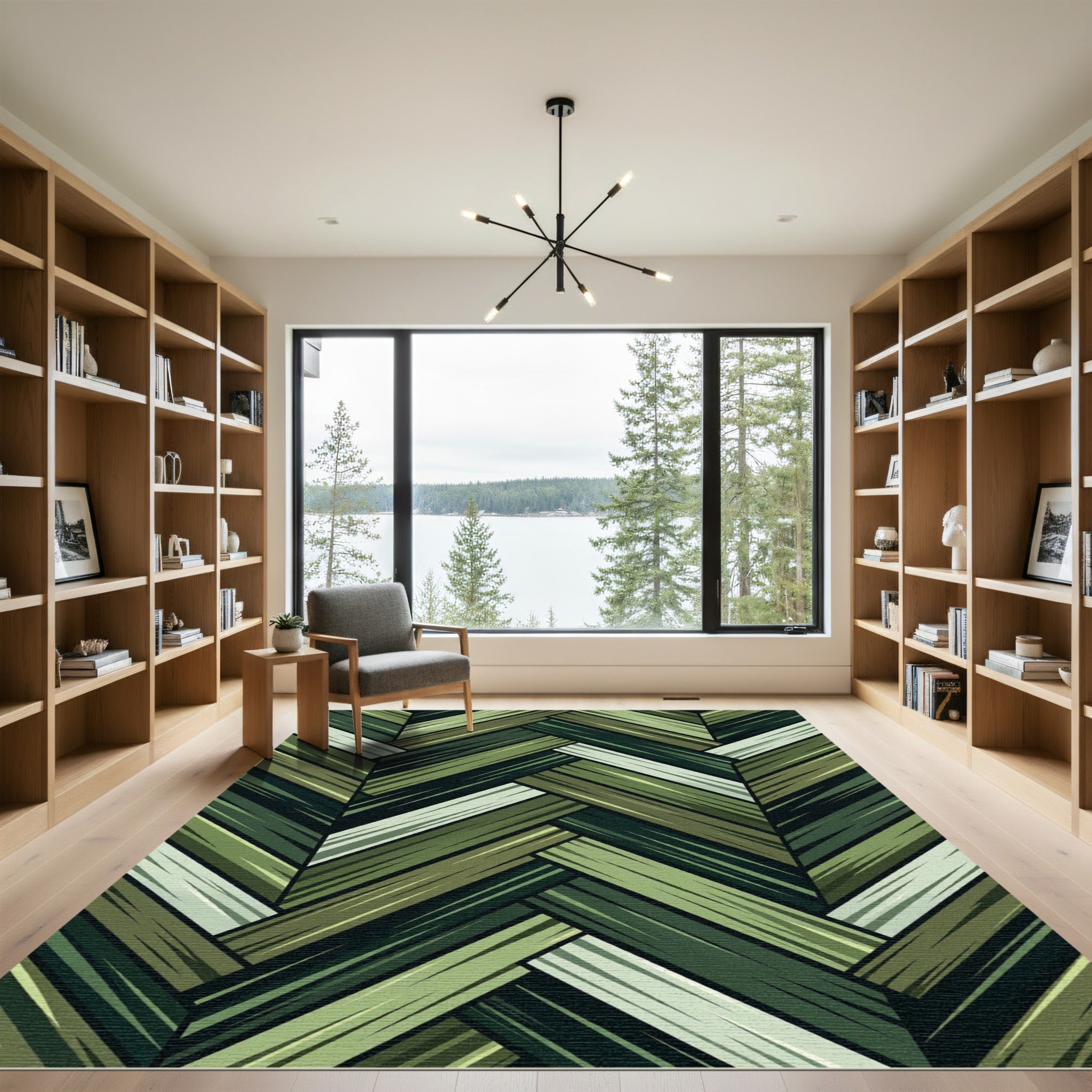 Forest Green Herringbone Wood Grain Rug