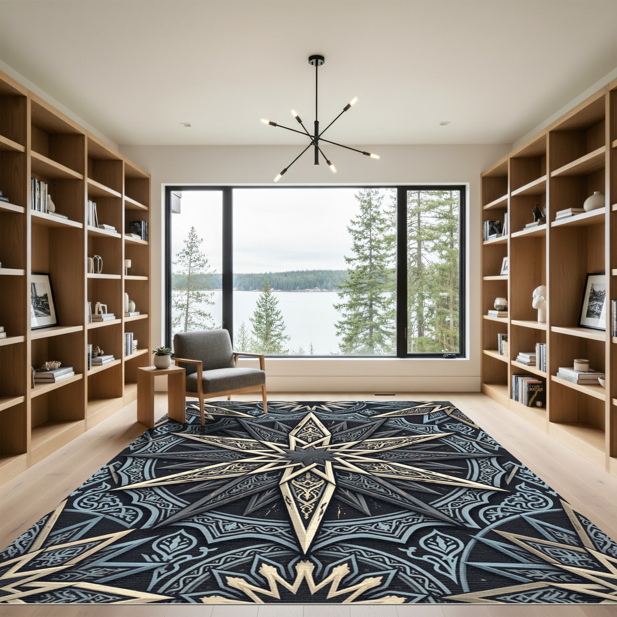Celestial Gold Geometric Star Medallion Rug