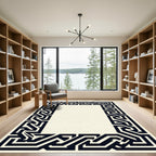 Dark Blue Interlocking Geometric Frame Rug