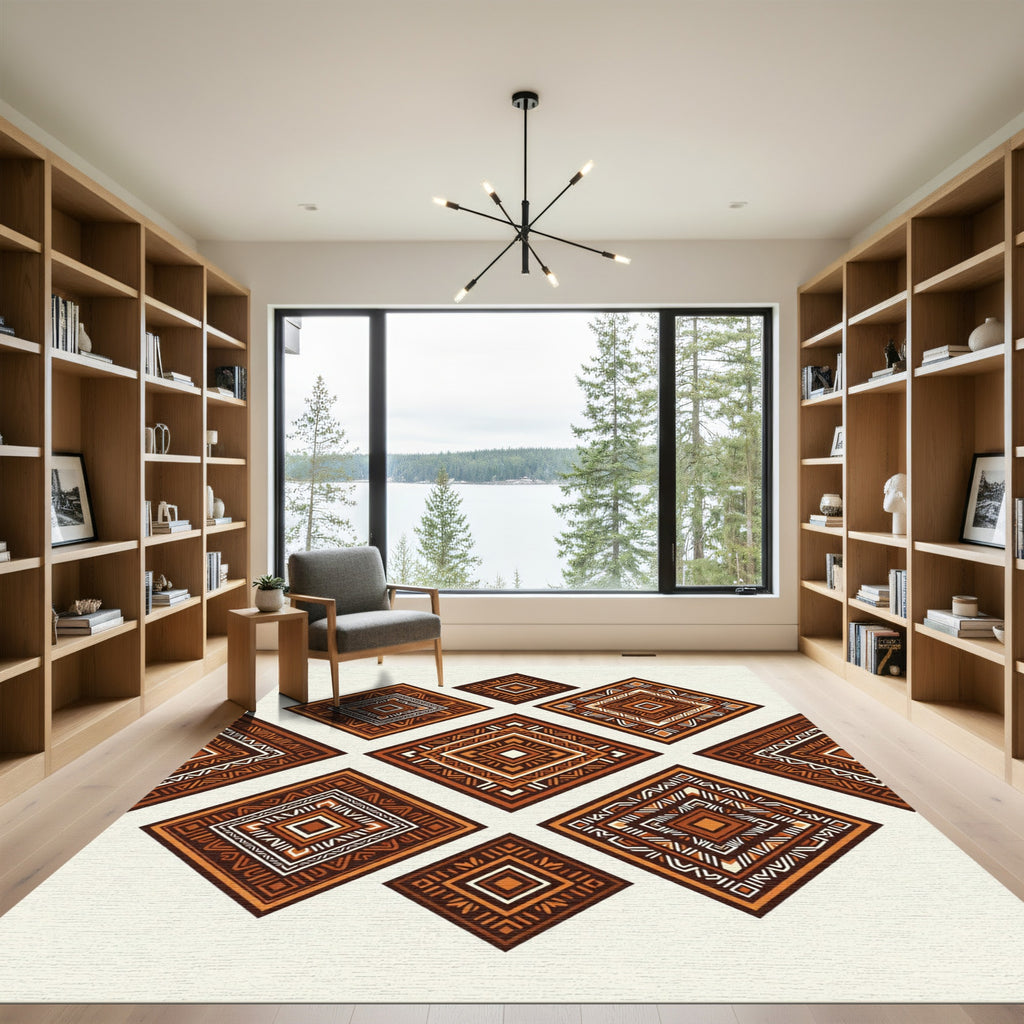 Earthy Ochre Geometric Tribal Diamond Array Rug