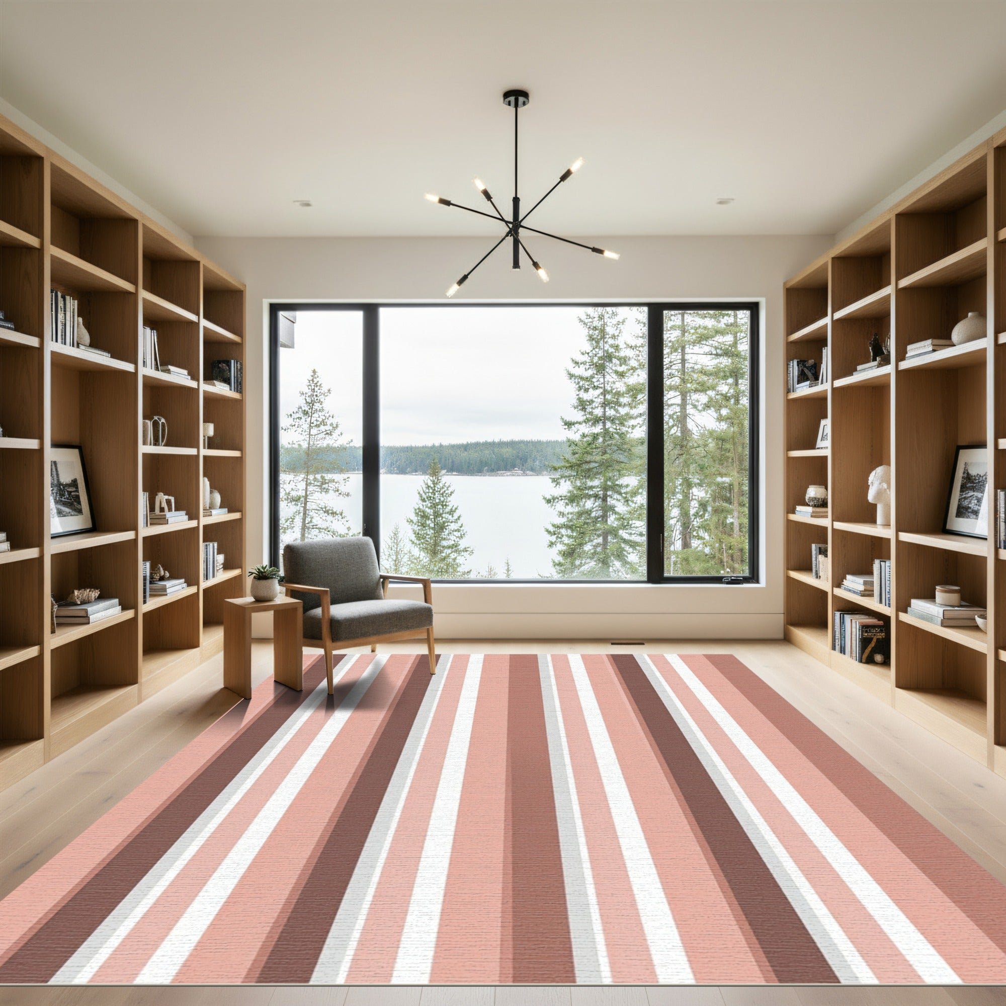 Soft Coral And Brown Stripe Rug
