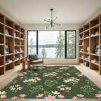 Delicate Pink Meadow Flower Olive Background Rug