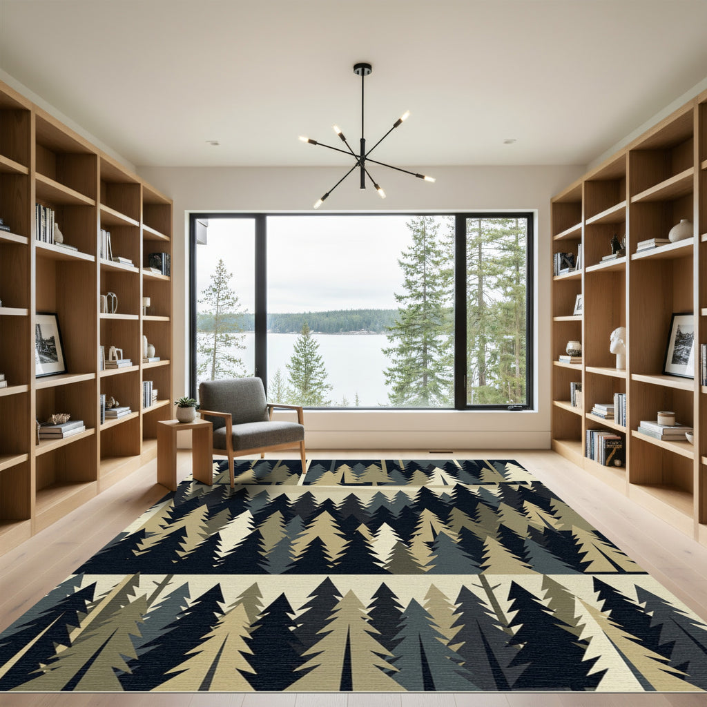 Minimalist Forest Pine Woodland Landscape Rug