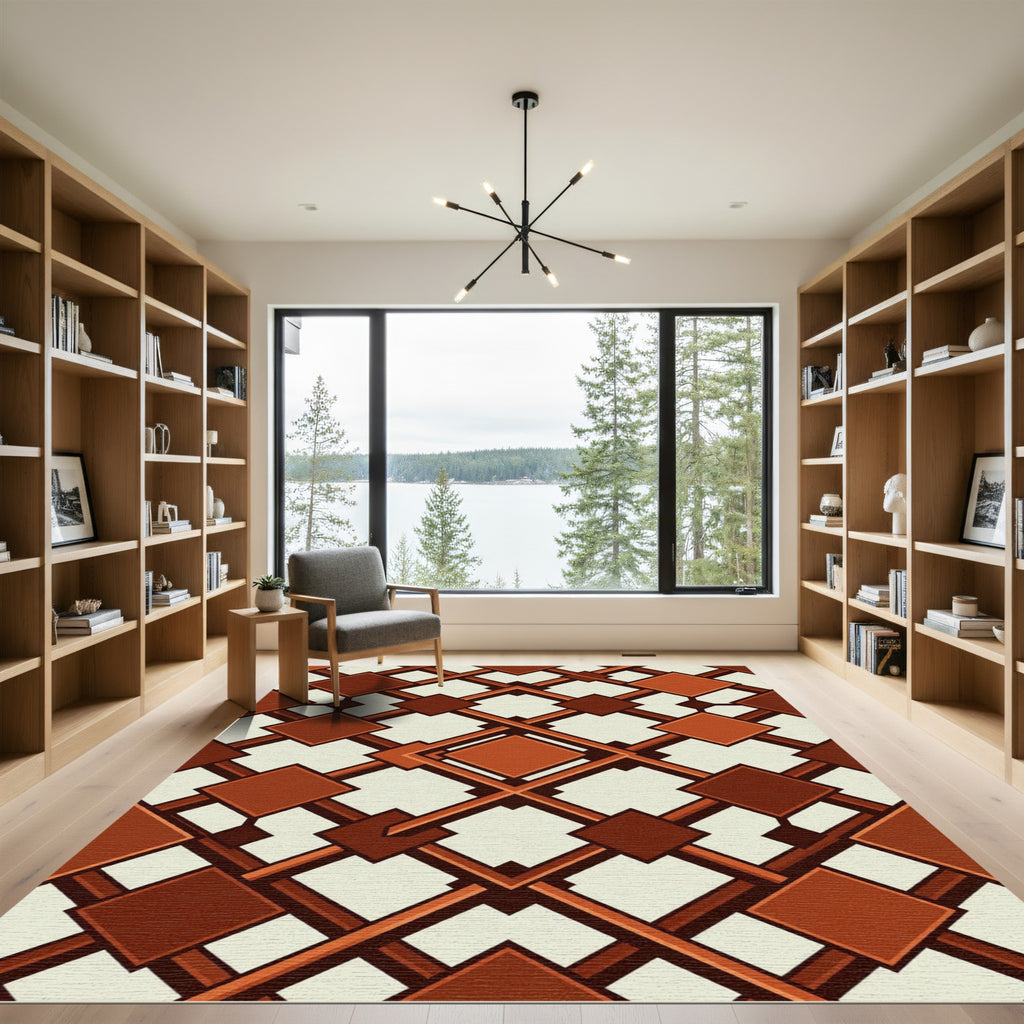 Geometric Interlocking Diamond Terracotta Rug
