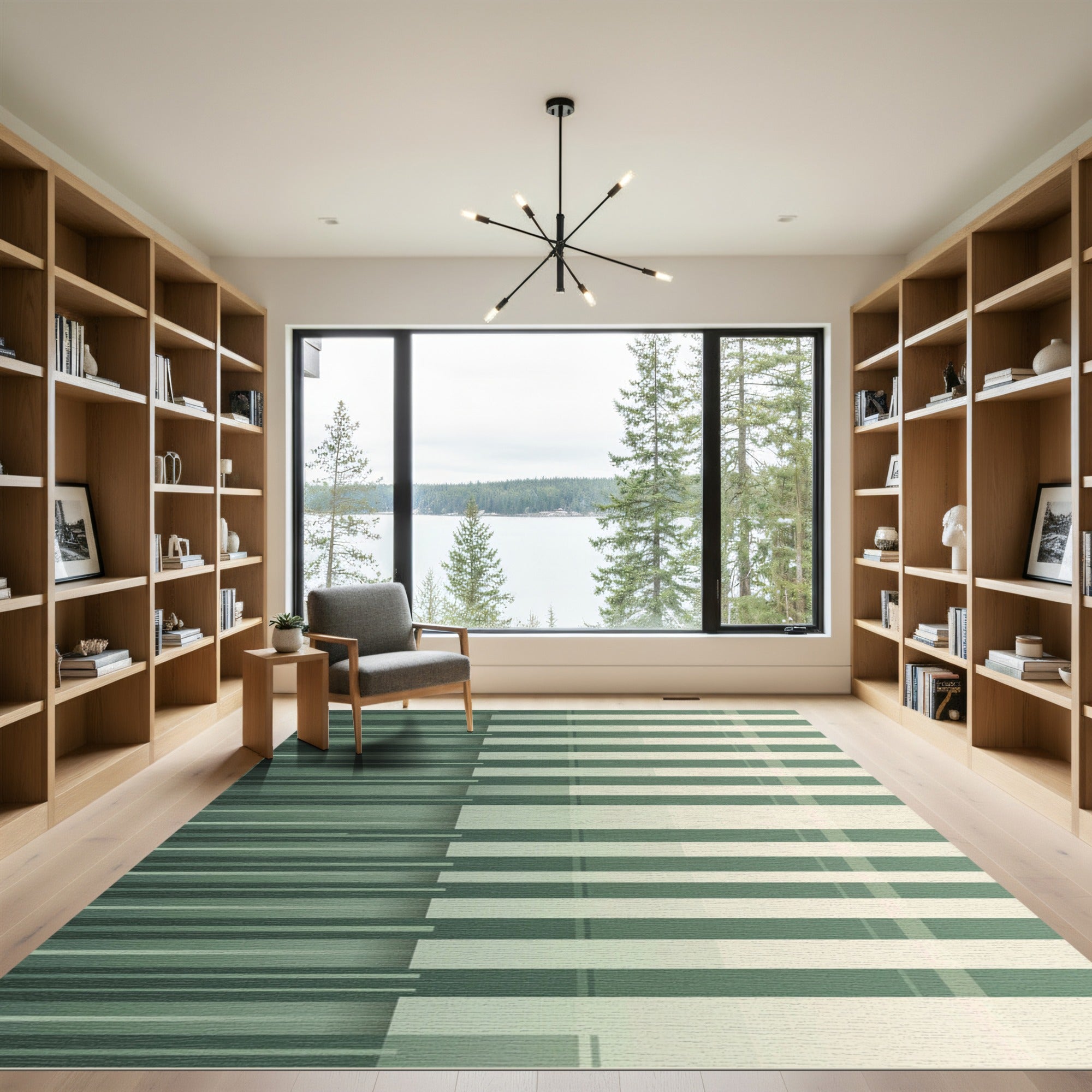 Modern Sage Green Linear Bar Rug