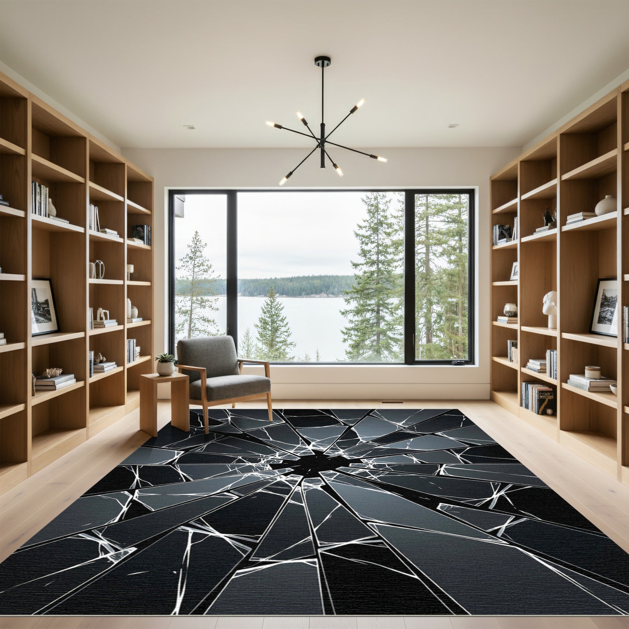 Monochromatic Shattered Glass Geometric Abstract Rug