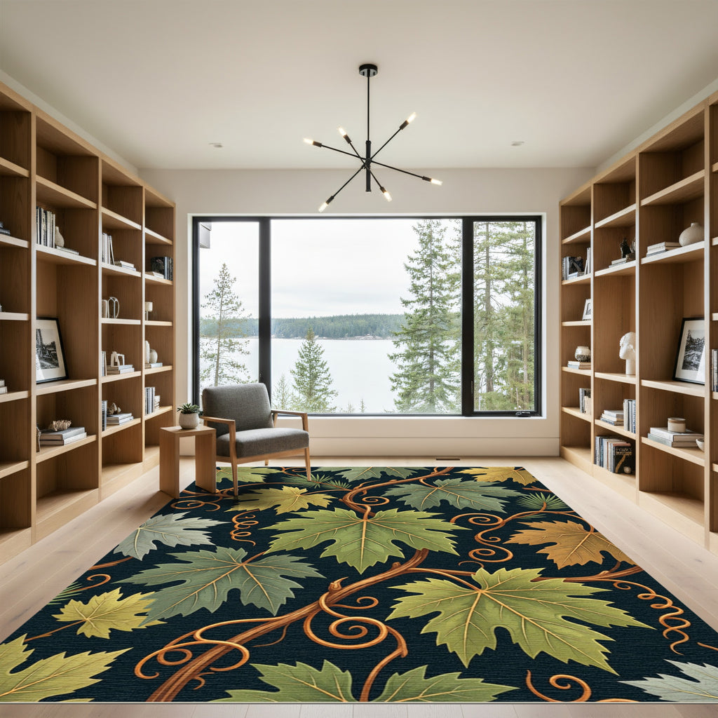 Green Grapevine With Brown Swirls Rug