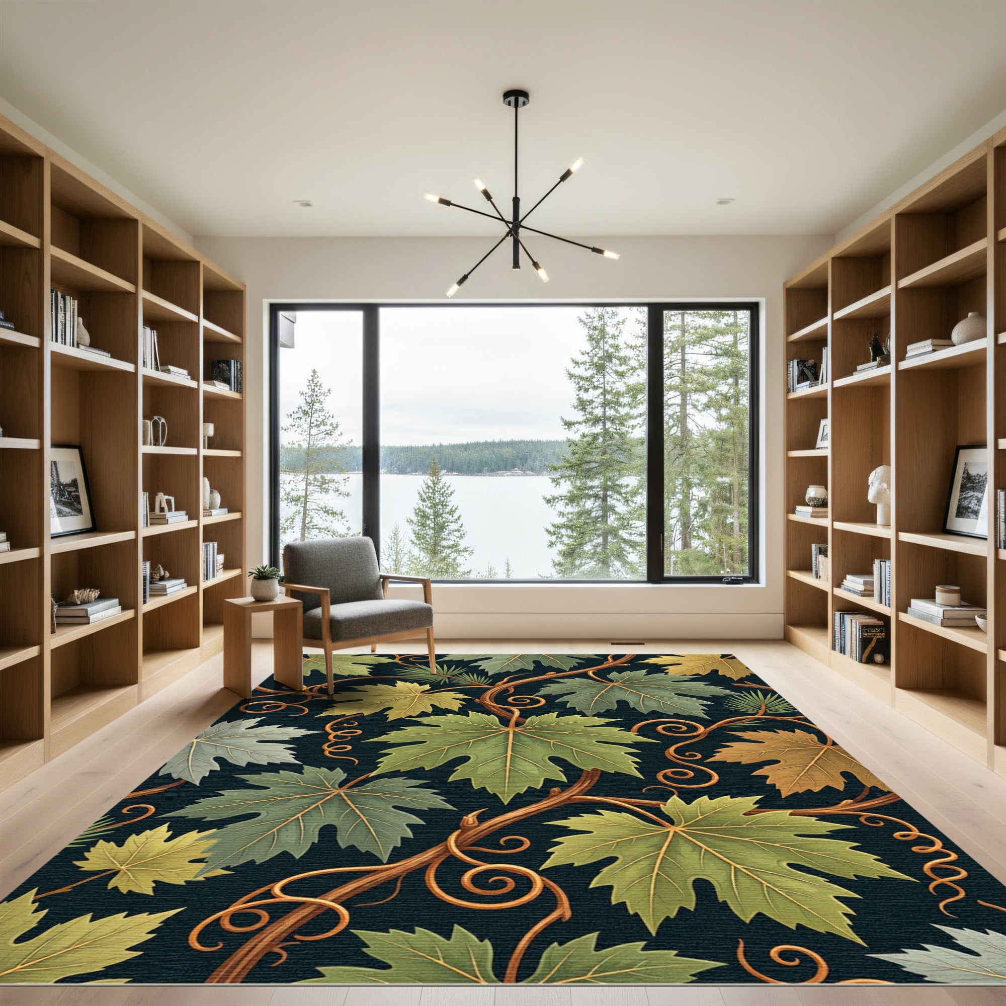 Green Grapevine With Brown Swirls Rug