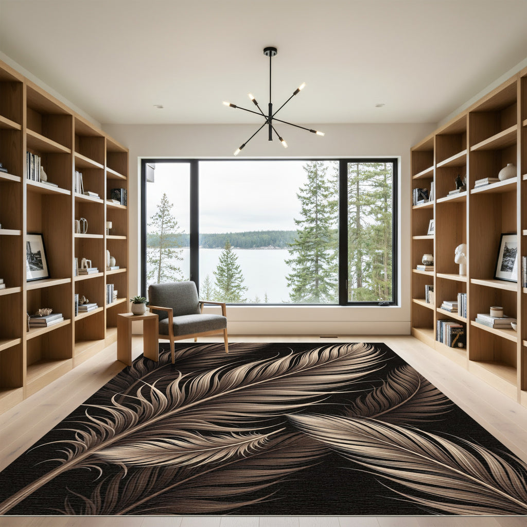 Elegant Ethereal Chocolate Feather Sway Rug