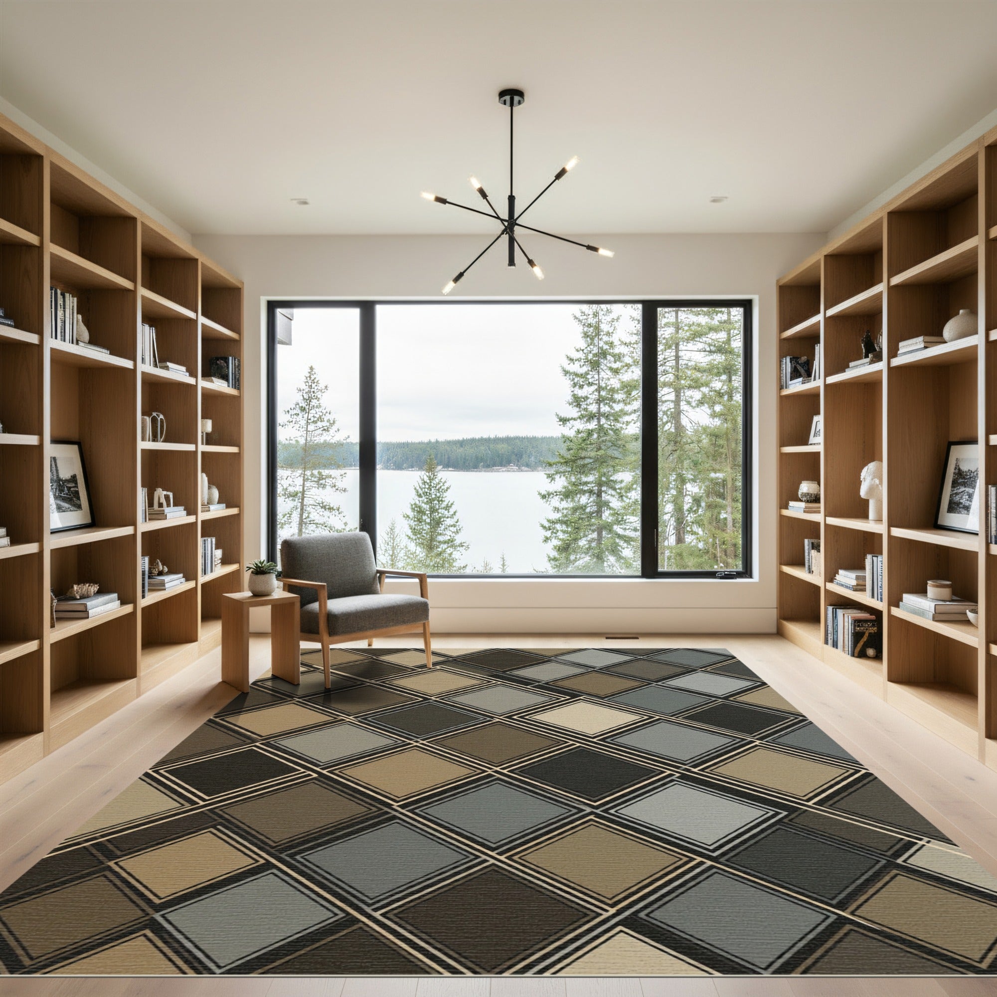 Contemporary Earth Tone Geometric Square Rug