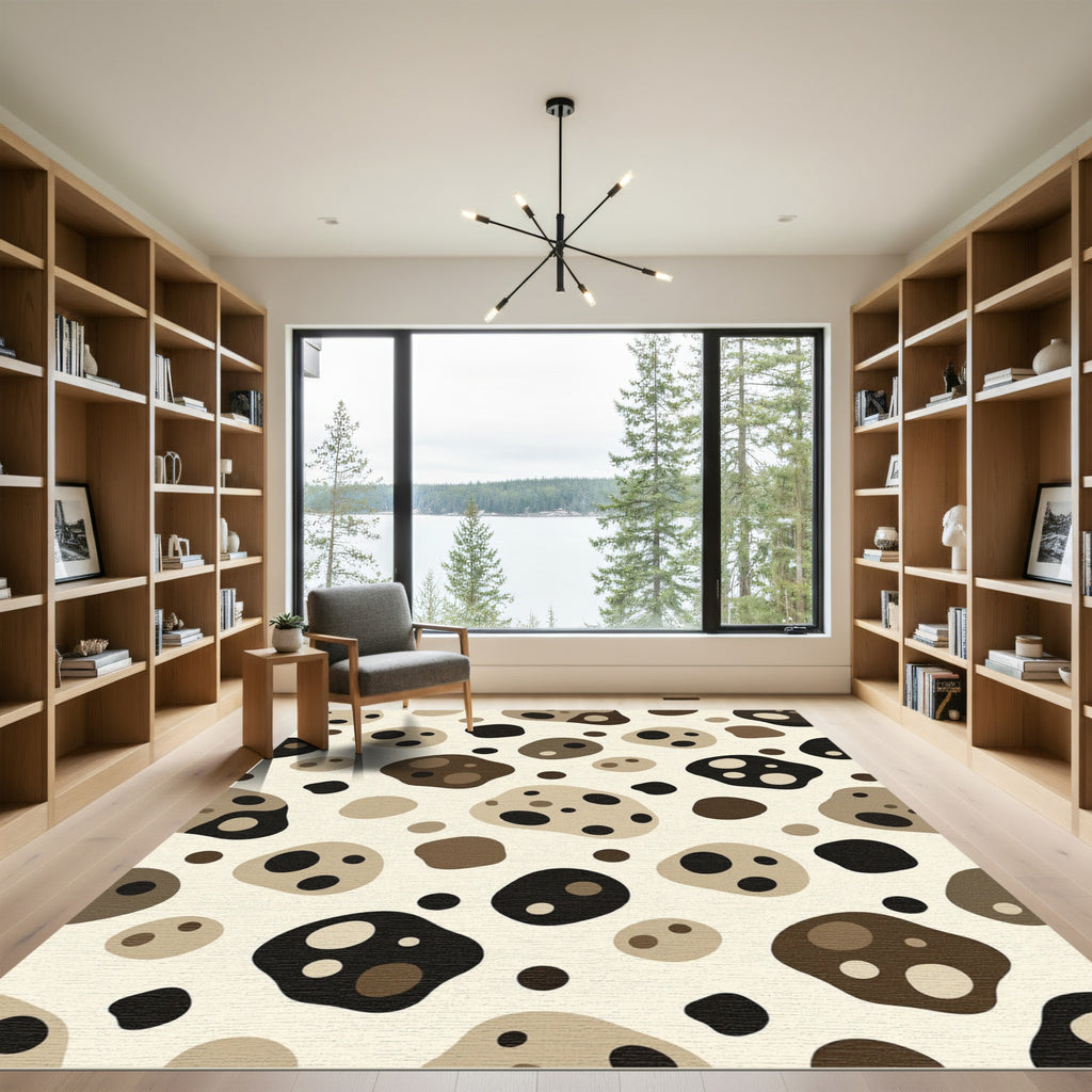 Brown Black Pebble Abstract Shapes Rug